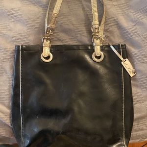 EUC Vintage Marc Fisher Black Tote Golden Faux Snakeskin Handles ✨